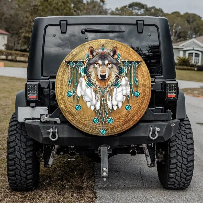 Native Wolves Vintage Tire Cover