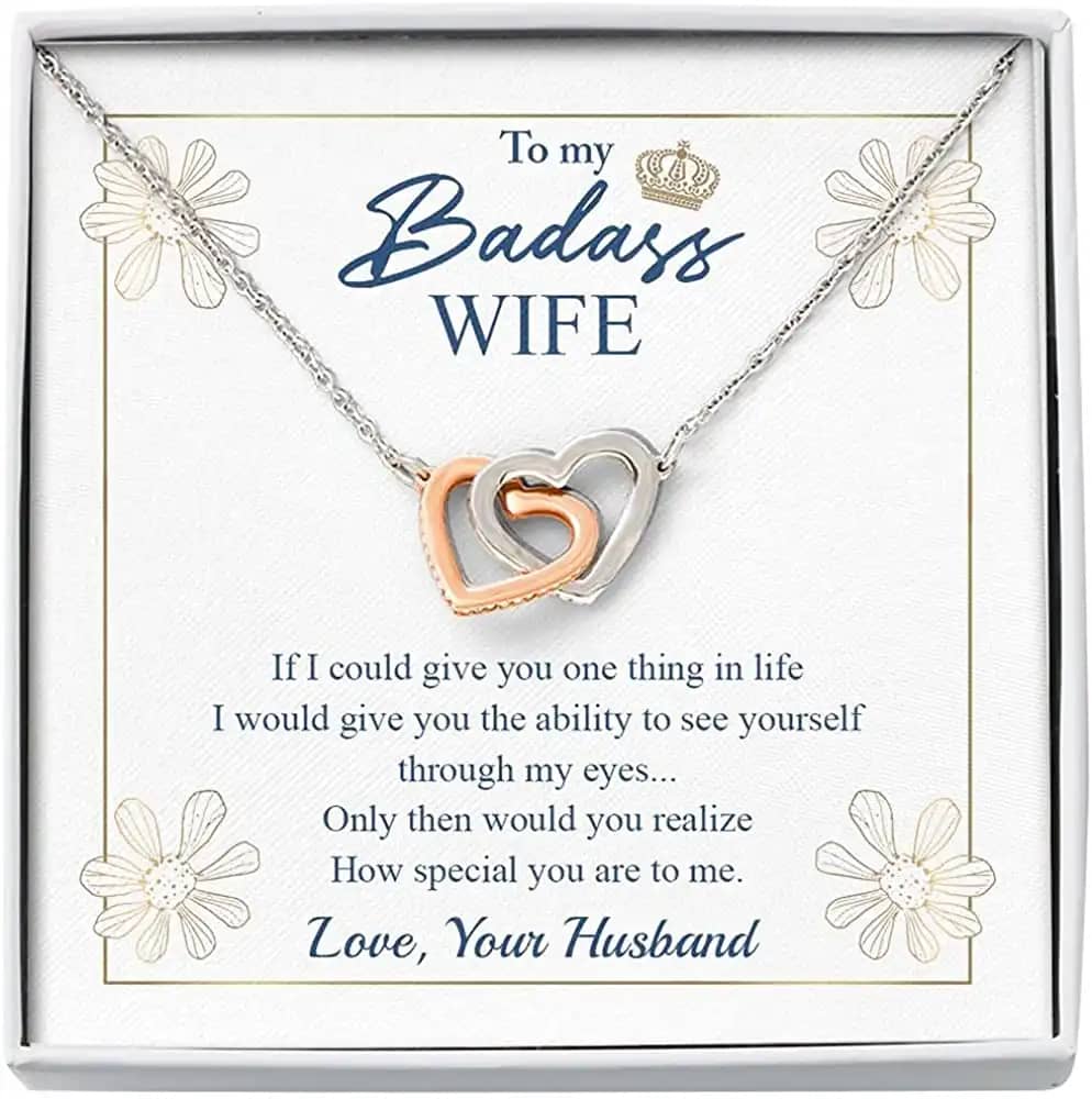 Necklace Jewelry For Women To My Badass Wife Interlocking Heart Personalized Gifts
