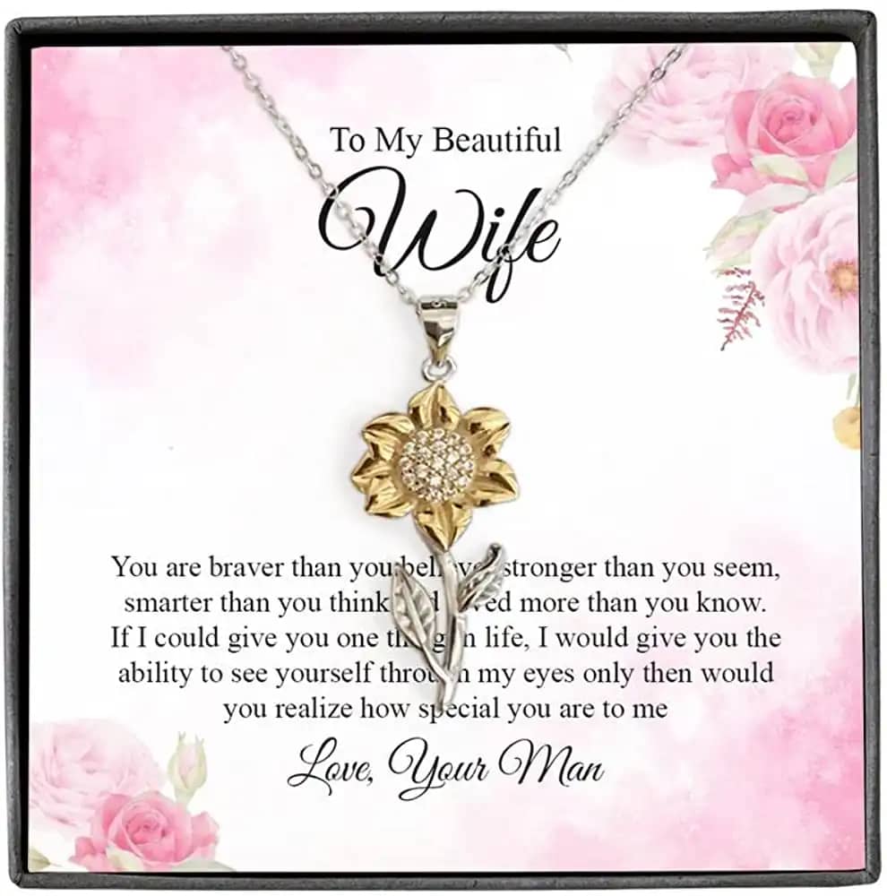 Necklace Jewelry For Women To My Beautiful Wife Sunflower Personalized Gifts