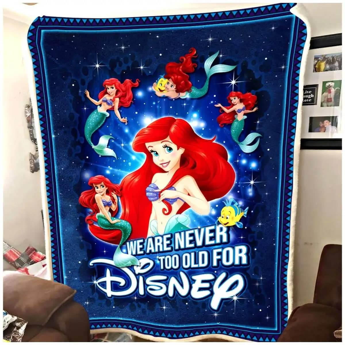 Never Too Old Ariel Princess Disney Inspired Soft Cozy Comfy Bedroom Livingroom Office Home Decoration Fleece Blanket
