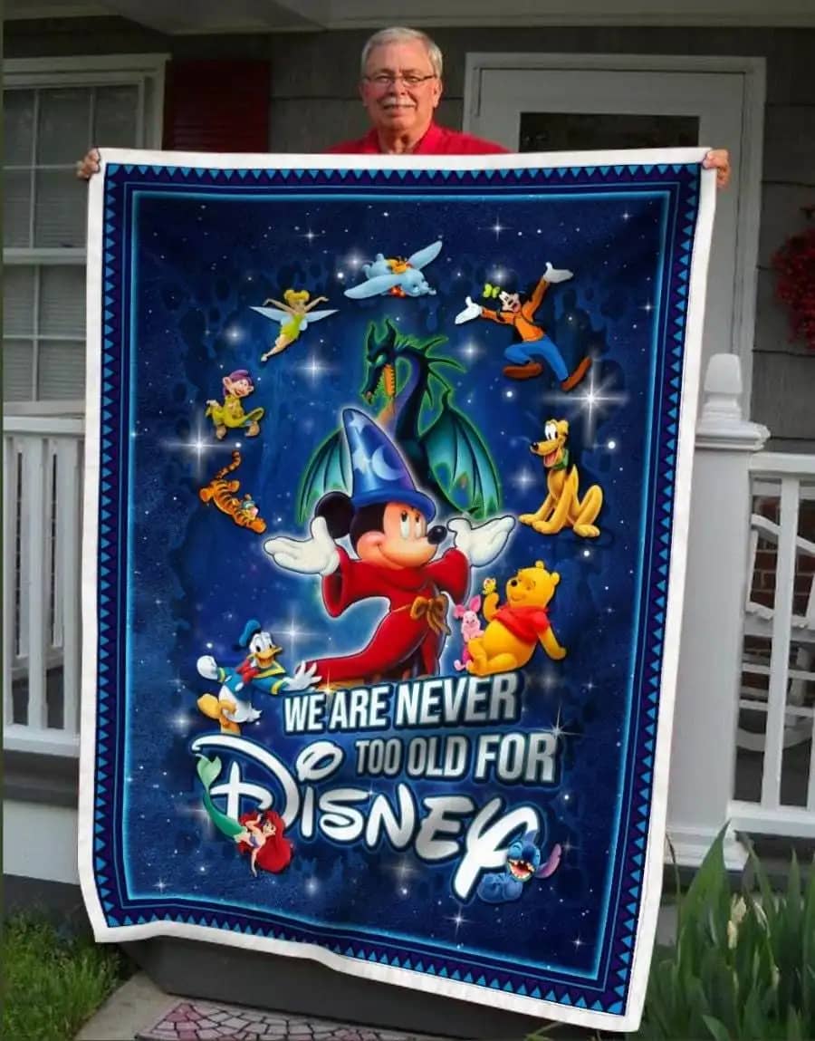 Never Too Old Magic Mickey Fantasia Disney Inspired Soft Cozy Comfy Bedroom Livingroom Office Home Decor Fleece Blanket