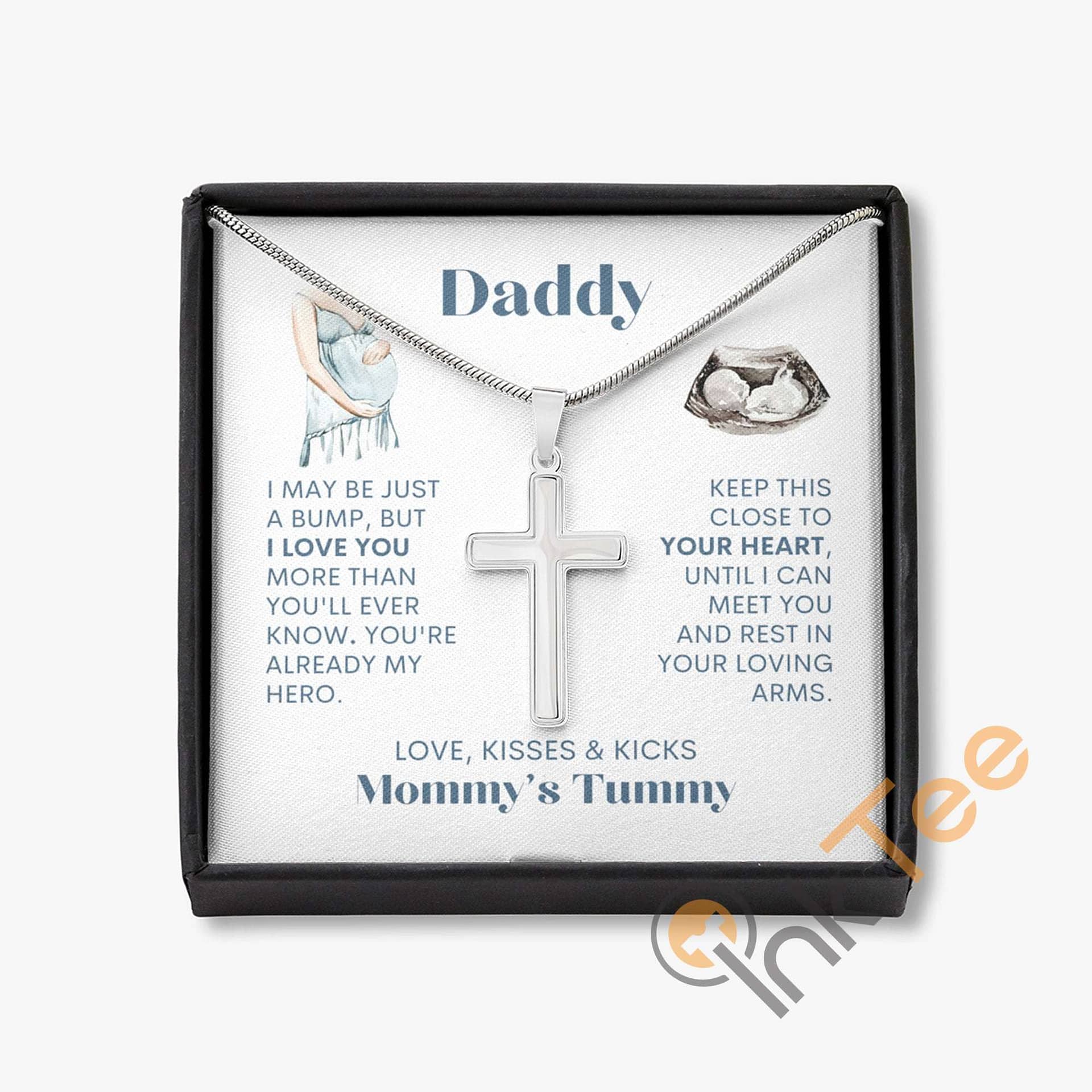 New Dad Gift From Baby Daddy To Be 1st Father's Day Present Engraved Expectant Father Jewelry Meaningful Message Card Cross Necklace Personalized Gifts