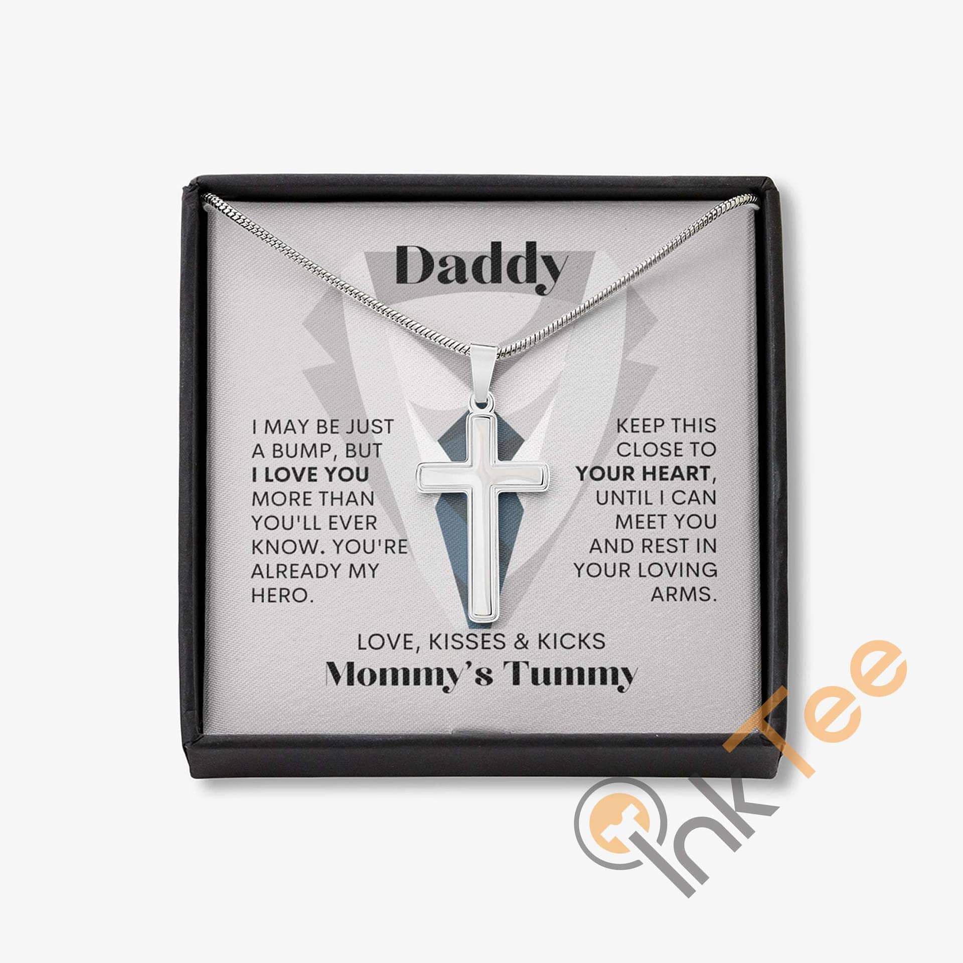 New Dad Gift From Wife &Amp; Baby Bump To Husband For First Father'S Day Daddy Be Sterling Silver Jewelry Men Cross Necklace Personalized Gifts