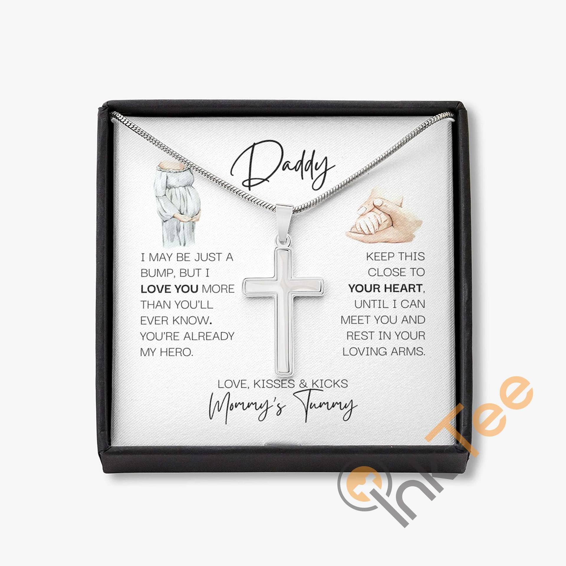New Daddy Necklace Dad 1st Father's Day Gift To Be First Time Father Sterling Silver Engraved Cross Jewelry Personalized Gifts