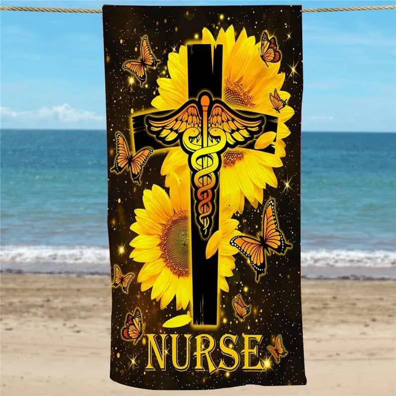 Inktee Store - Nurse Sunflower Beach Towel Image