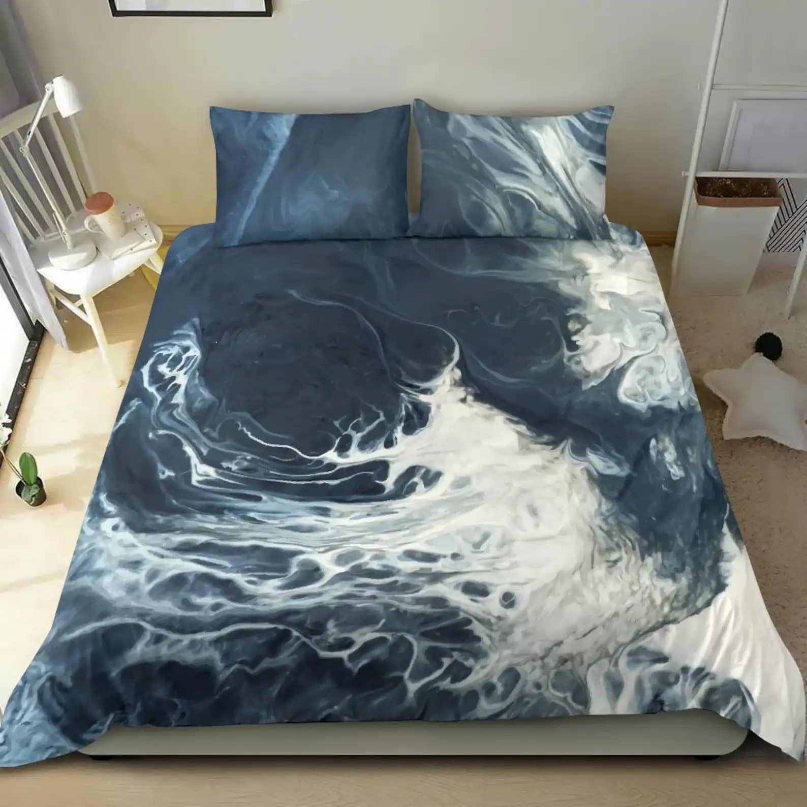 Ocean Waves California Beach Blue Artistic Bedroom Decor Quilt Bedding Sets