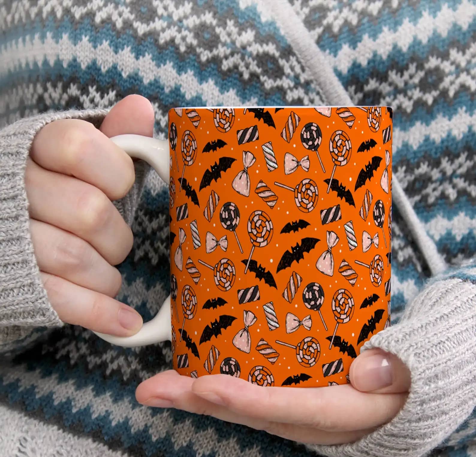 Orange Bat And Candy Halloween Gift Idea Mug