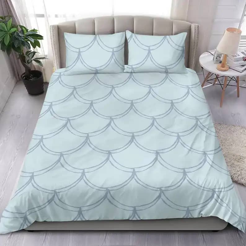 Pale Blue Fish Skin Pattern Bed Set For A Fantasy Oriental Bedroom Decor Quilt Bedding Sets