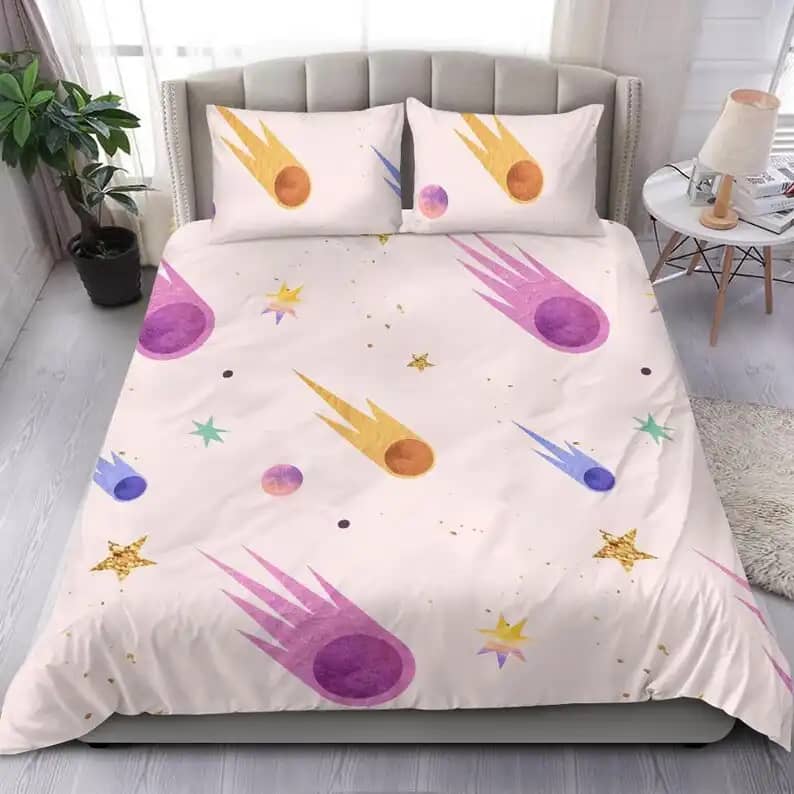 Pastel Color Galaxy Comets For A Galactic Bedroom Decor Quilt Bedding Sets