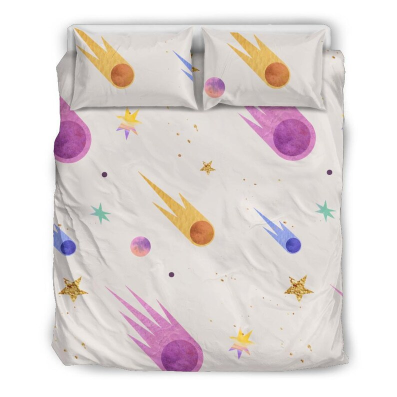 Inktee Store - Pastel Color Galaxy Comets For A Galactic Bedroom Decor Quilt Bedding Sets Image