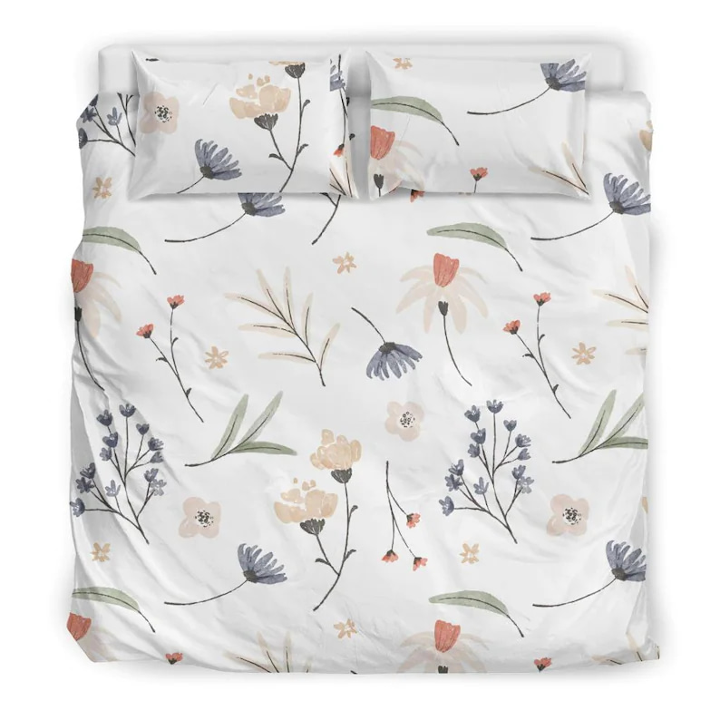Inktee Store - Pastel Floral Designer Bedding Cover With Peach Lavender And Pink Baby Flowers Quilt Bedding Sets Image
