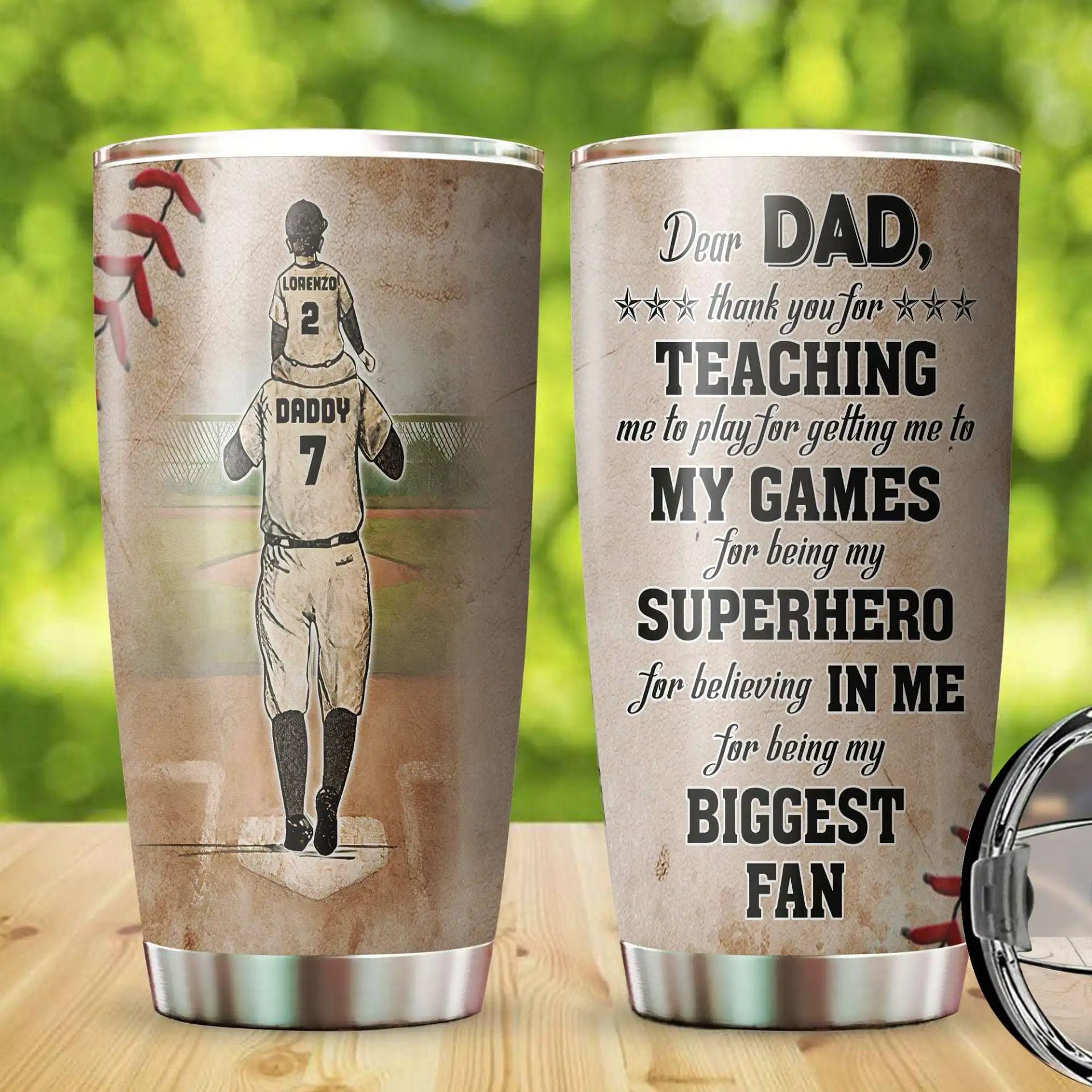 Personalized Baseball Dad And Child Thank You Custom Gift Stainless Steel Tumbler