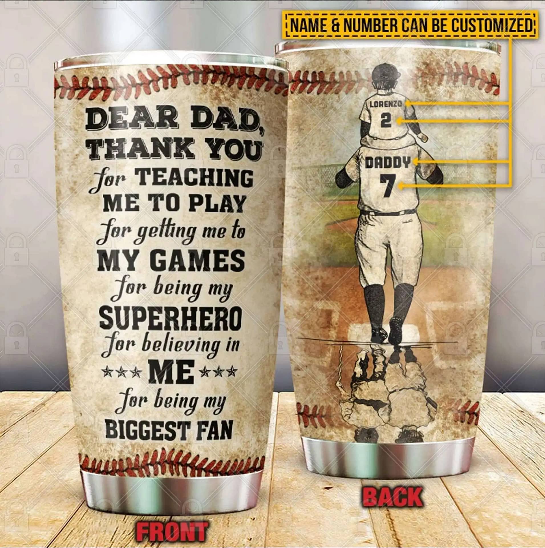 Personalized Baseball Dad And Son Thank You Customized Gift Stainless Steel Tumbler