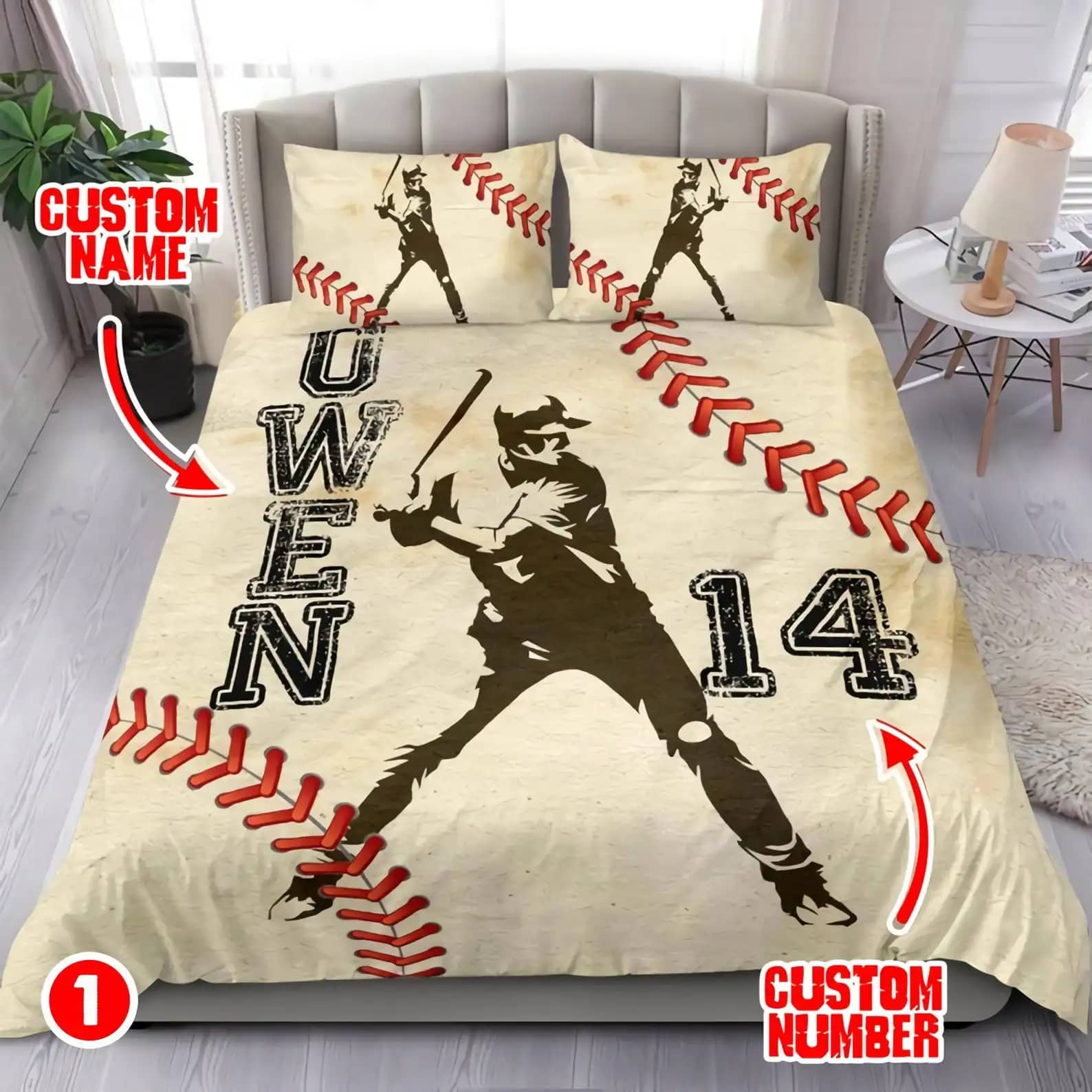 Personalized Baseball Sports Custom Name And Number Quilt Bedding Sets