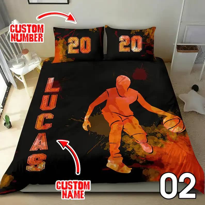 Personalized Basketball Sports Custom Name And Number Quilt Bedding Sets