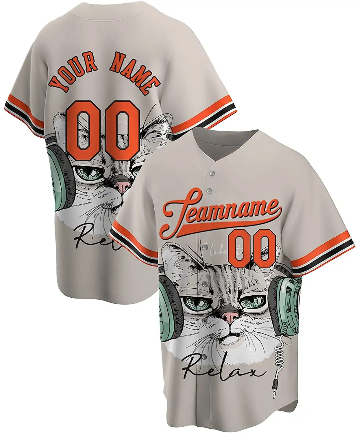 Personalized Cute Cat Face Printed Name And Number Idea Gift For Fans Baseball Jersey