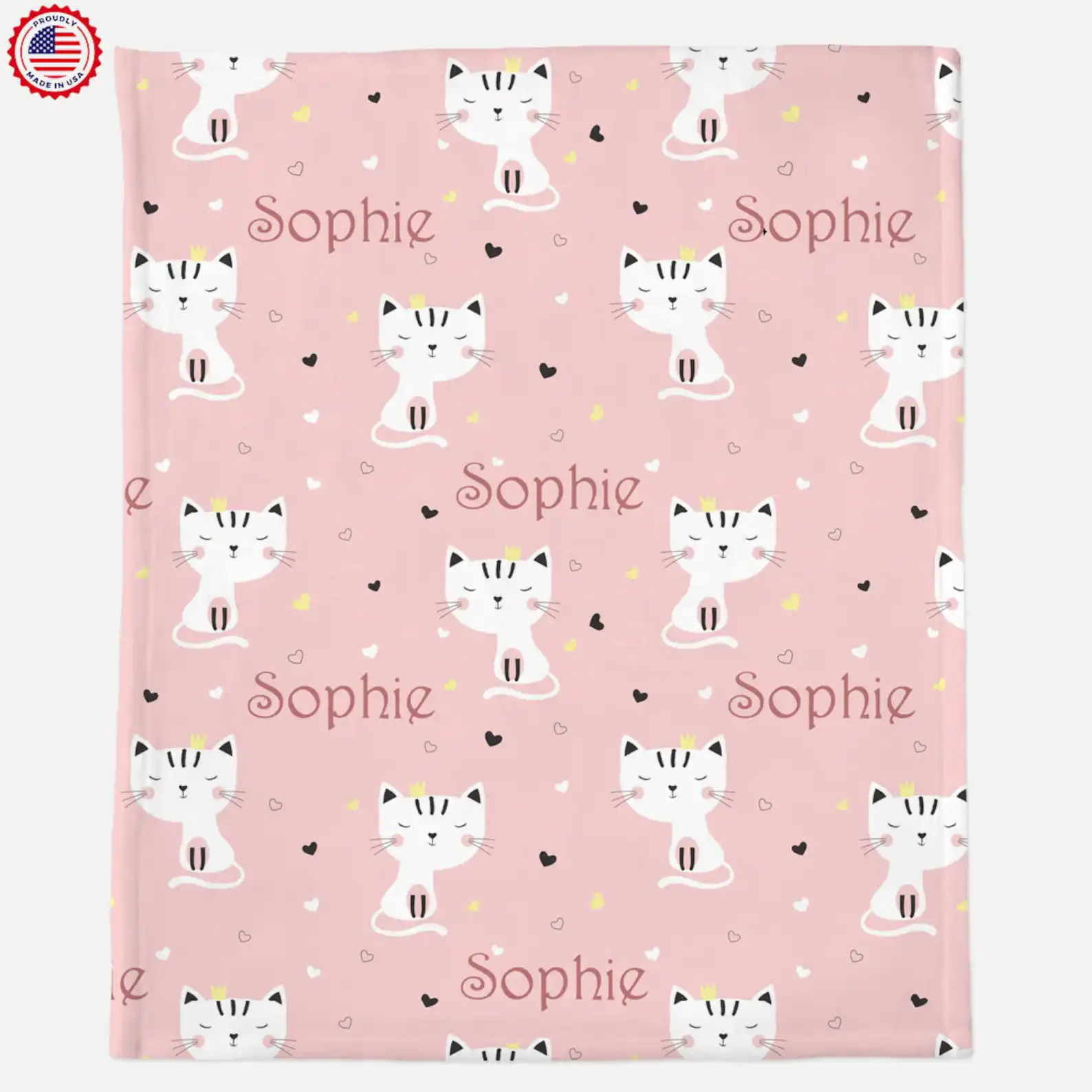 Personalized Cute Cat Name Blanket Pet Lover Gift Fleece Blanket