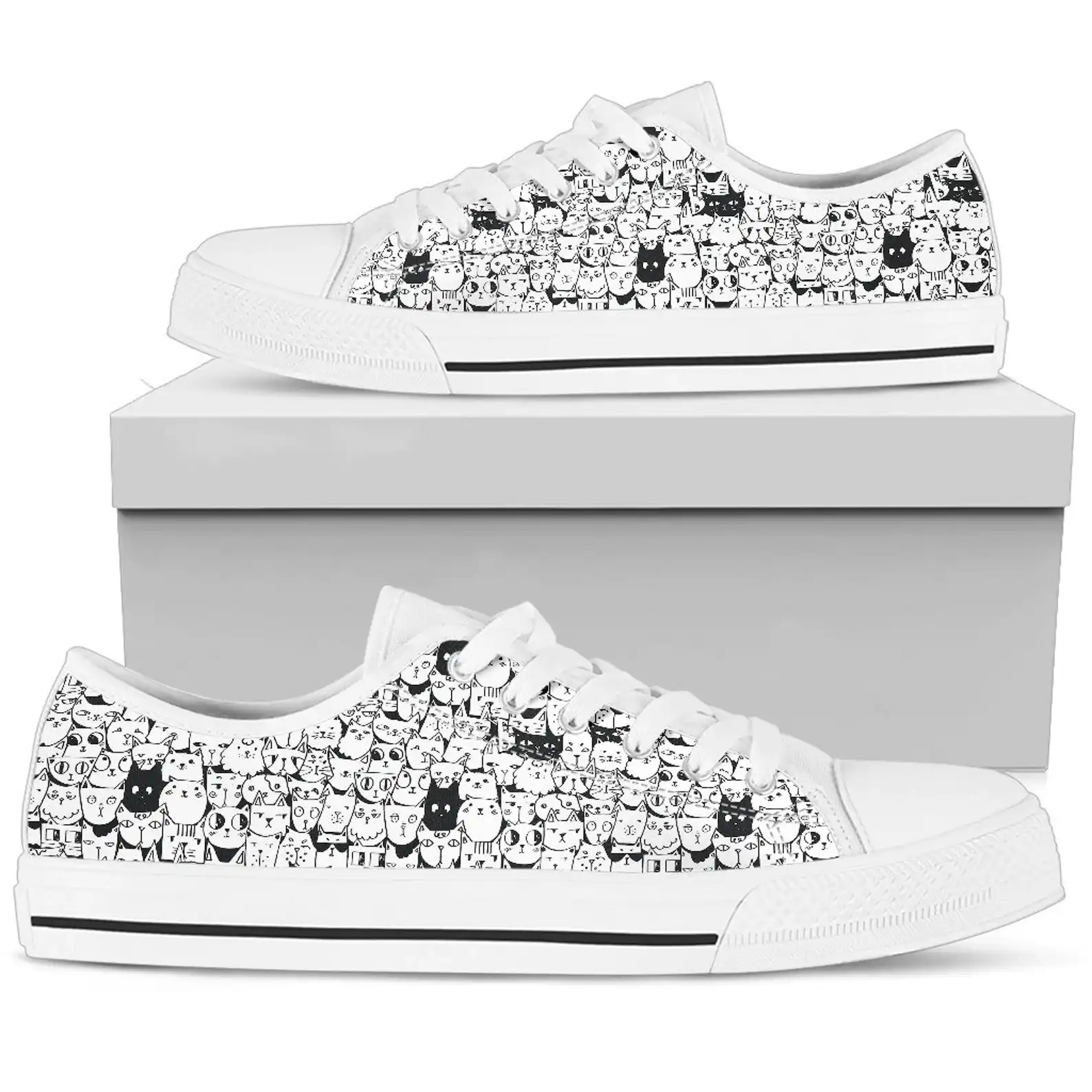 Personalized Gift For Cat Lovers White Lace Athletic Low Top Sneakers
