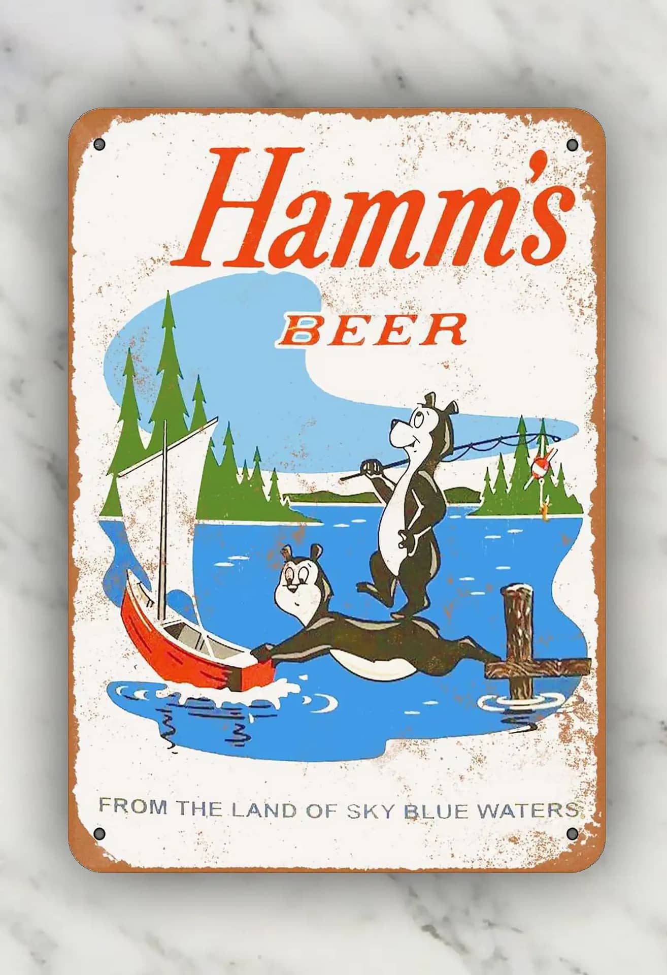 Personalized Hamm's Beer Bears Bass Winter Fishing Metal Sign