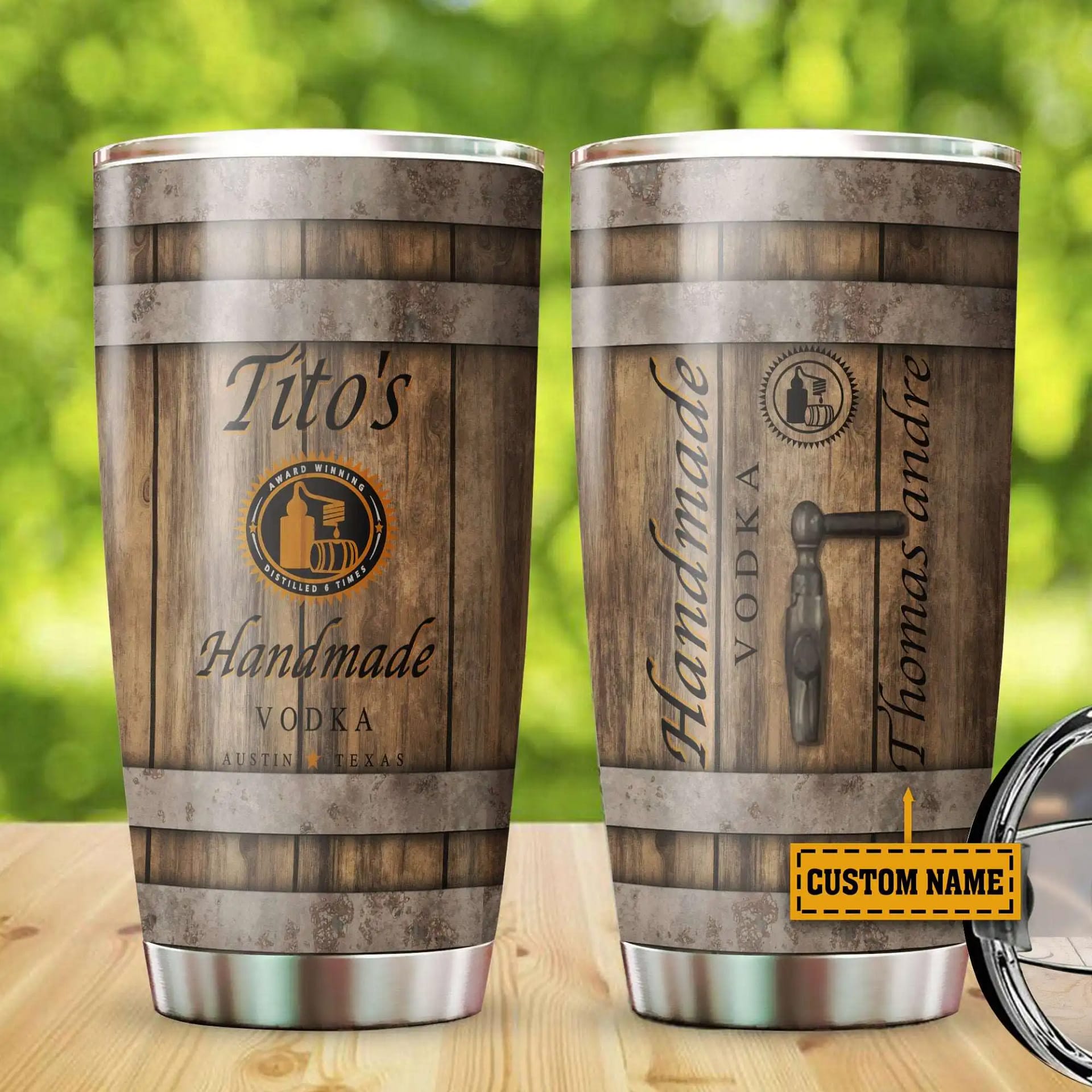 Personalized Tito'S Vodka Wine Wooden Barrel Custom Name Gift Stainless Steel Tumbler