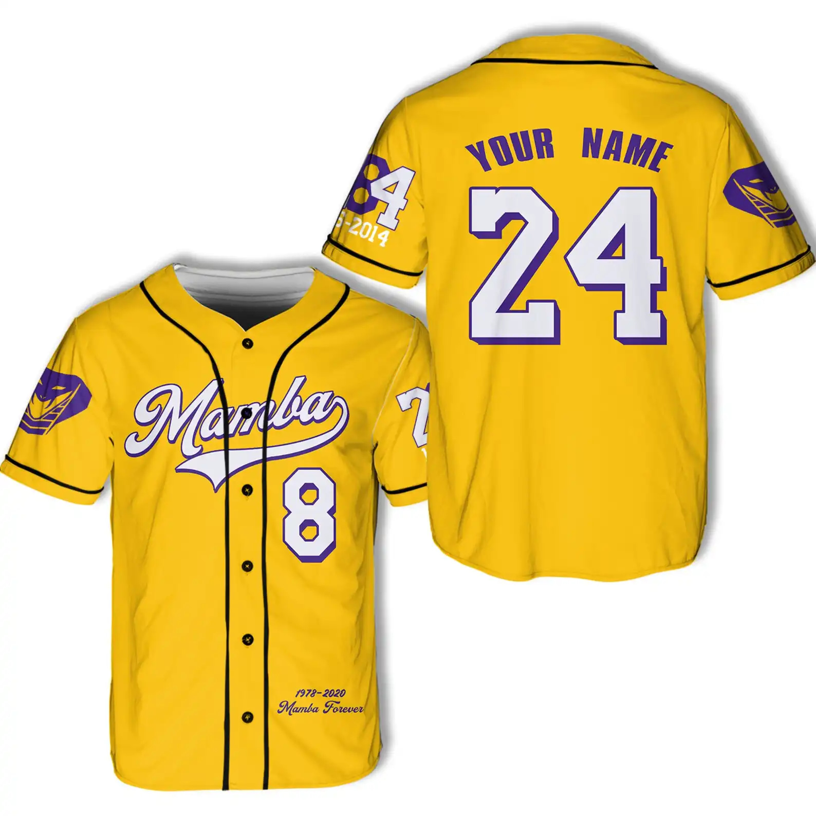 Personalized Yellow Los Angeles Football Team Idea Gift For Fans Black Mamba Snakeskin Pattern Baseball Jersey