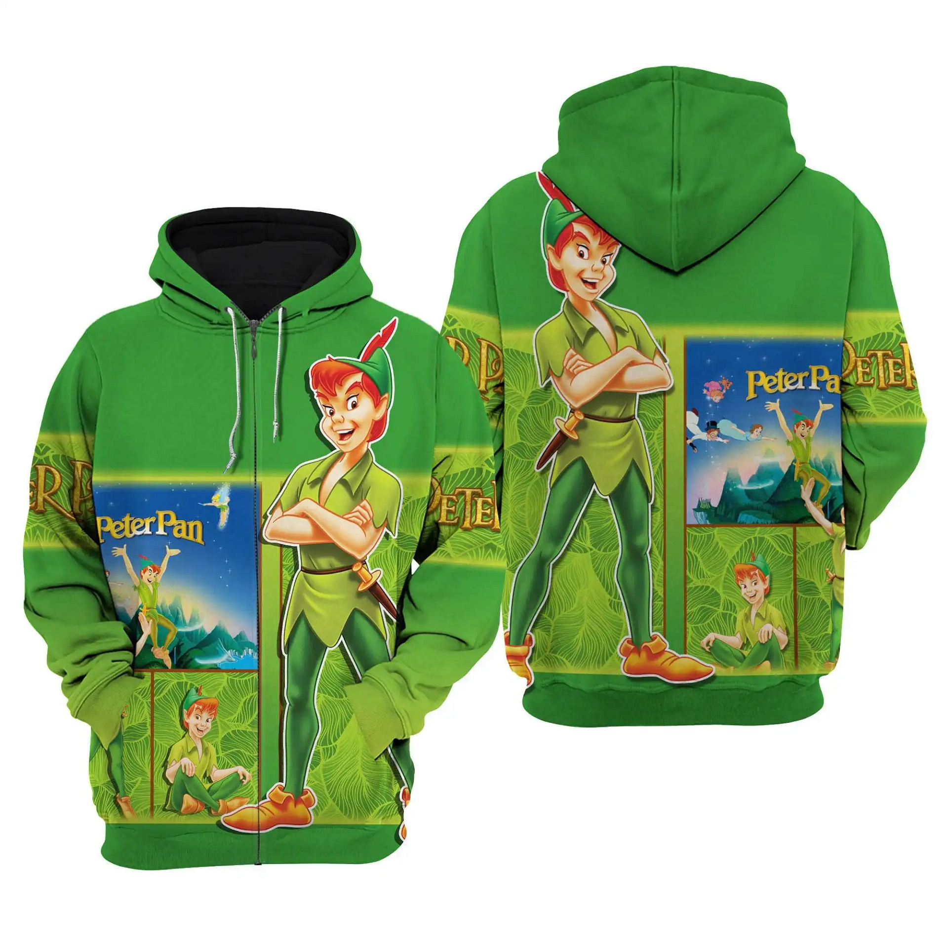 Peter Pan Green Disney Graphic Cartoon Outfits Clothing Men Women Kids Toddlers Hoodie 3D