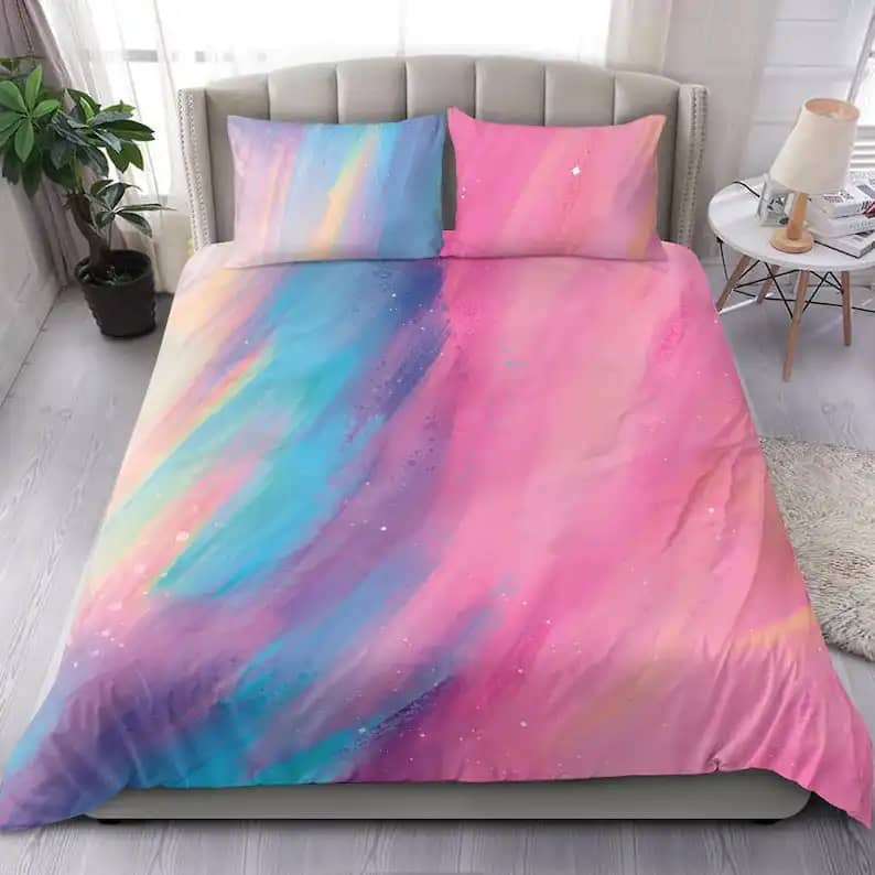 Pink And Blue Artistic Rainbow Sky Sunset Bedroom Decor For Boys And Girls Quilt Bedding Sets