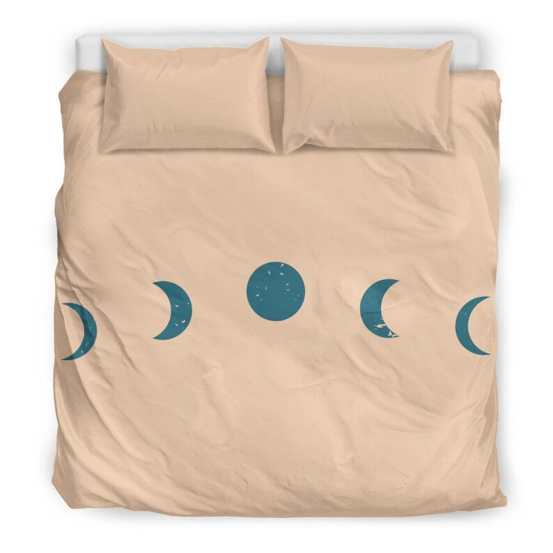 Inktee Store - Pink And Blue Contemporary Moon Phase Quilt Bedding Sets Image