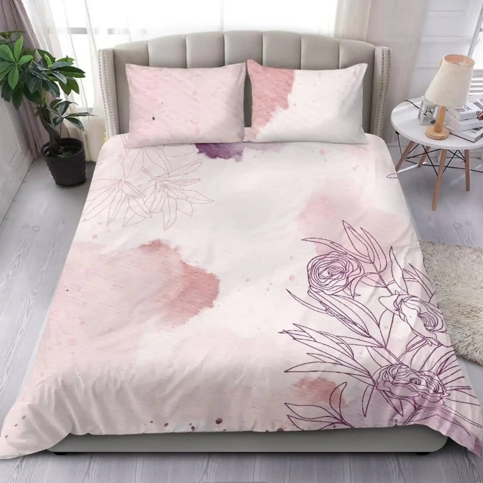 Pink And Purple Sweet Comfortable Flower Quilt Bedding Sets