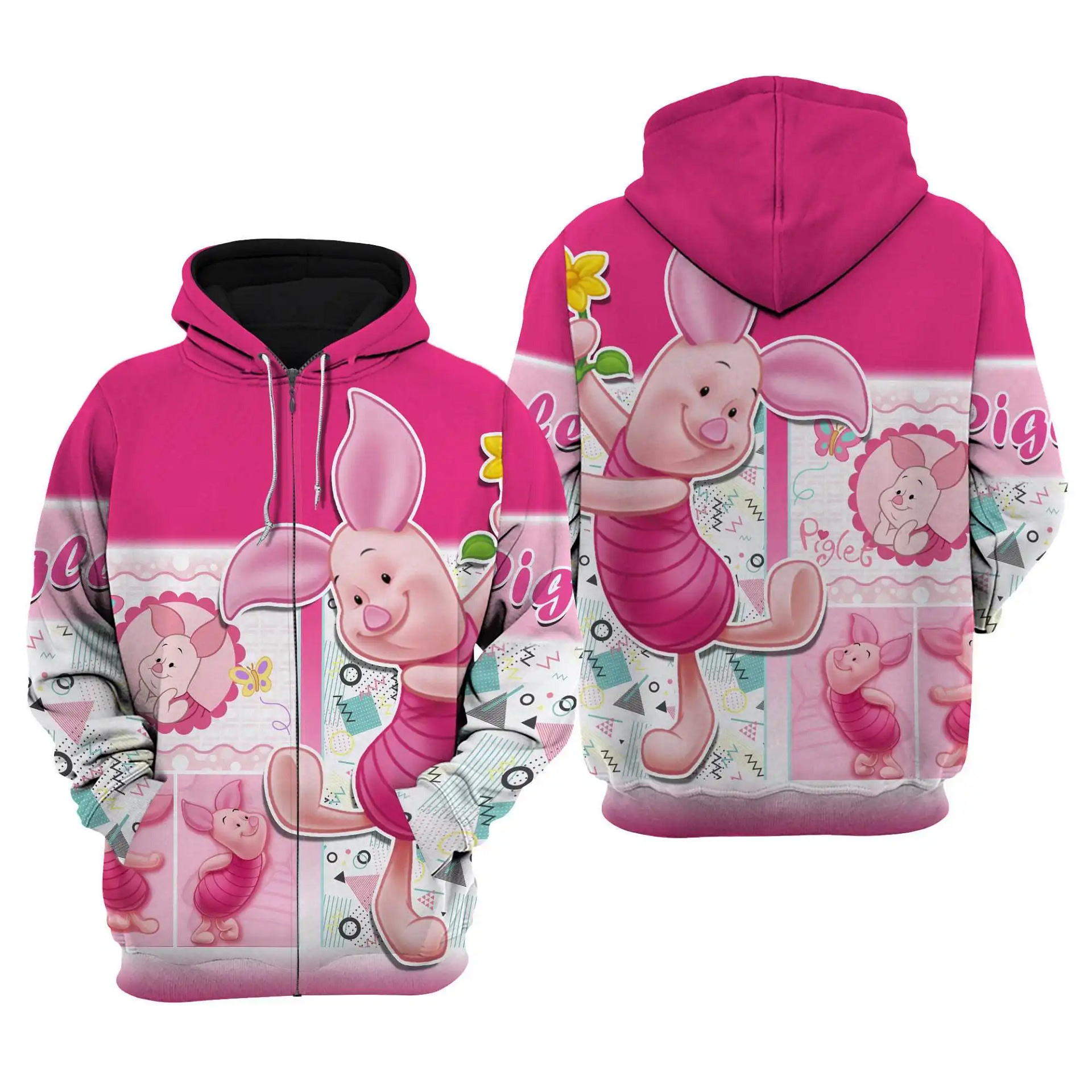 Pink Piglet Winnie The Pooh Disney Graphic Cartoon Outfits Clothing Men Women Kids Toddlers Hoodie 3D