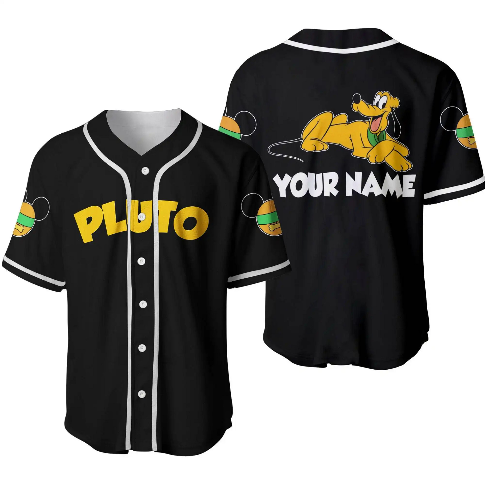 Pluto Dog Chilling Yellow Disney Unisex Cartoon Graphic Casual Outfits Custom Personalized Men Women Baseball Jersey