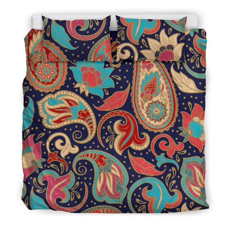 Inktee Store - Pretty Bohemian Red Beige And Blue Paisley Design Quilt Bedding Sets Image