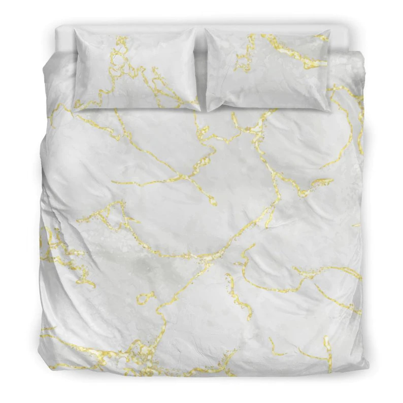 Inktee Store - Pretty Creative Grey And Gold Alcohol Ink Pattern For The Sweetest Dreams Quilt Bedding Sets Image