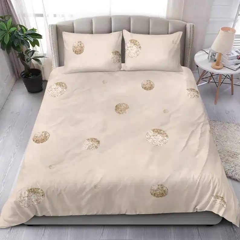 Pretty Gold Polka Dots Quilt Bedding Sets