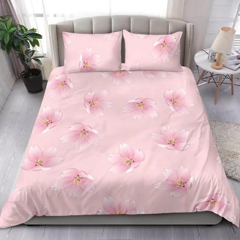 Pretty Pink Sakura Cherry Blossom Japanese Oriental Floral Design Quilt Bedding Sets