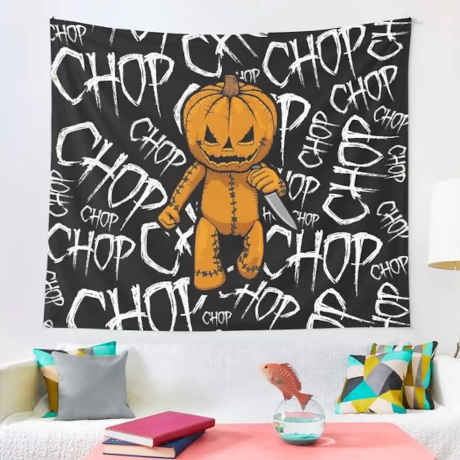 Pumpkin Killer Knife Chop Wall Art Decor Halloween Gifts Tapestry