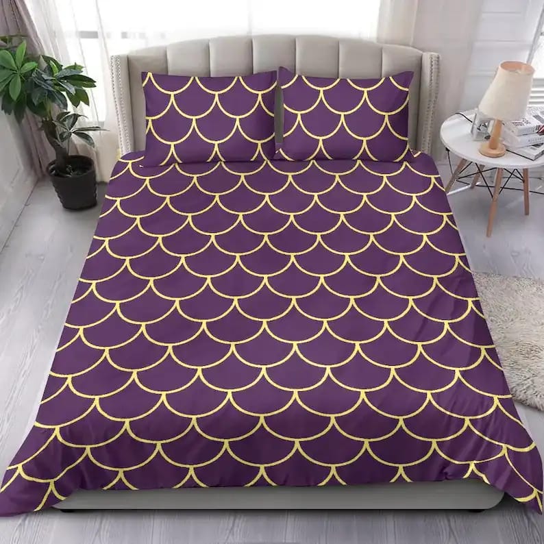 Purple And Yellow Fish Skin Pattern Bed Set For An Fantasy Oriental Bedroom Decor Quilt Bedding Sets