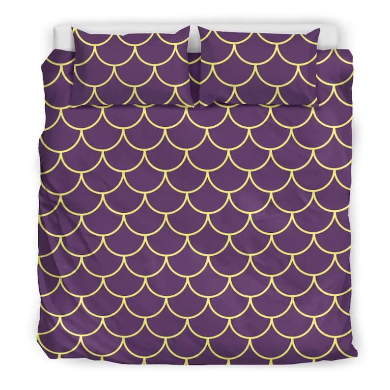 Inktee Store - Purple And Yellow Fish Skin Pattern Bed Set For An Fantasy Oriental Bedroom Decor Quilt Bedding Sets Image