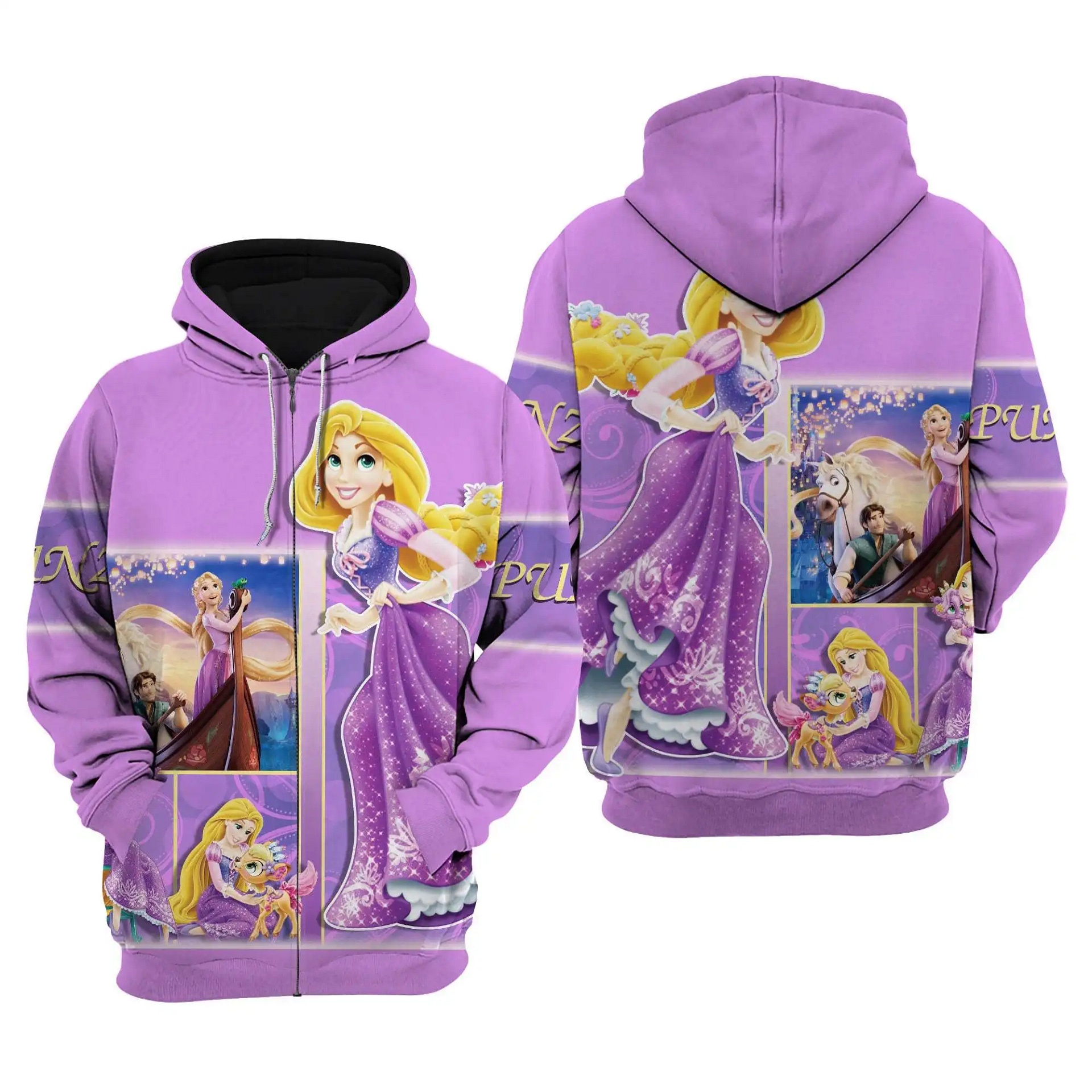 Purple Rapunzel Tangled Disney Princess Disney Cartoon Outfit Clothing Men Women Kids Toddlers Hoodie 3D