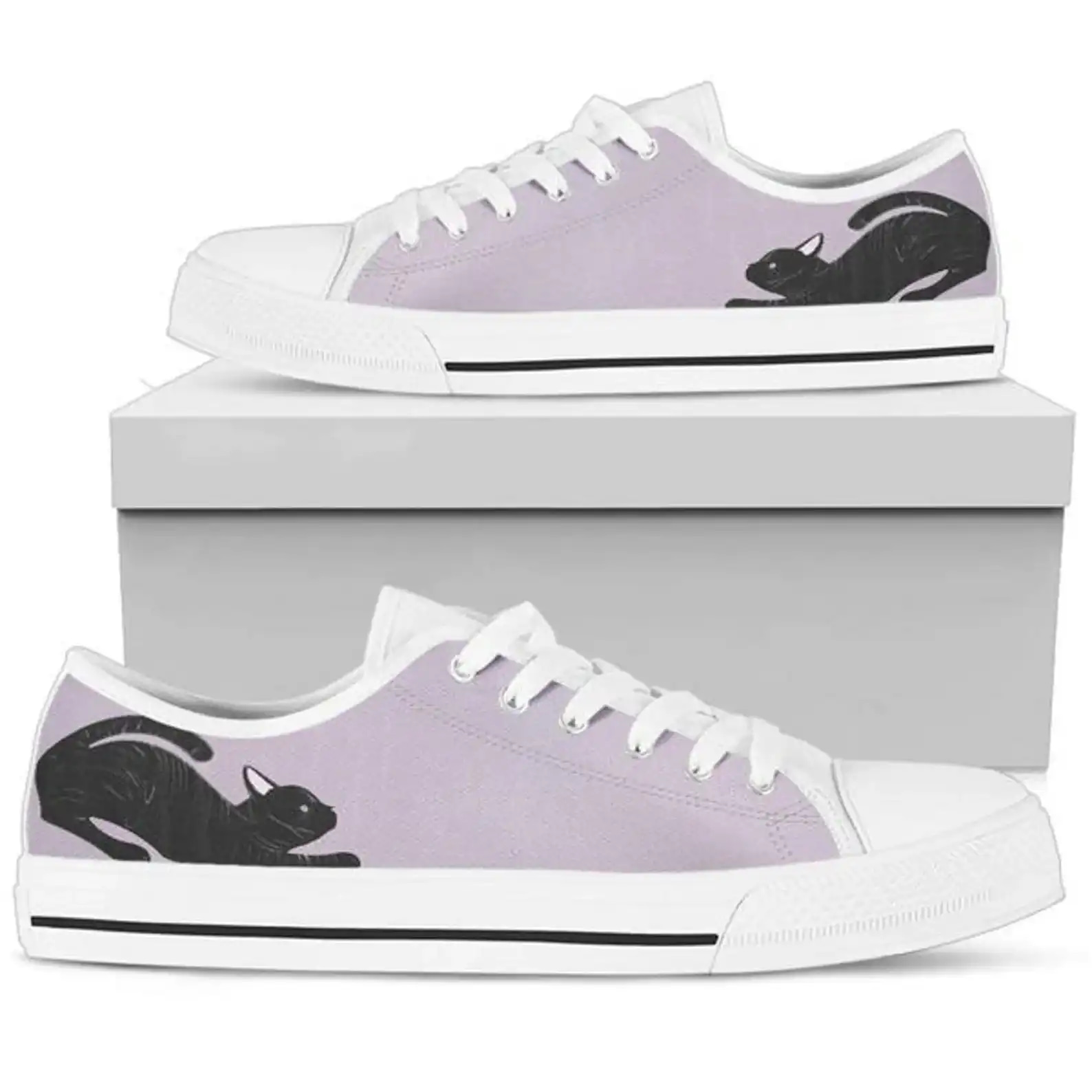 Purple Shoes Custom Black Cat Lover Low Top Sneakers
