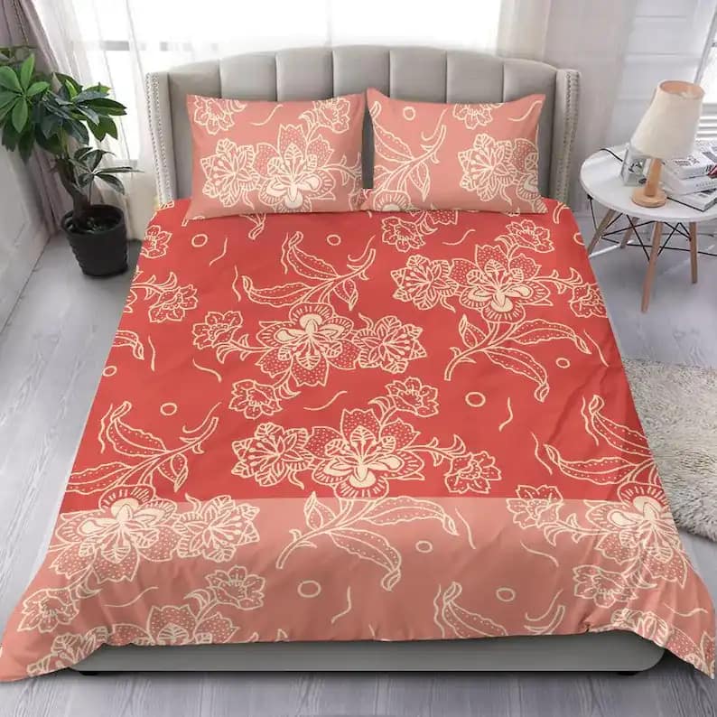 Red And Beige Japanese Flower Pattern Art Quilt Bedding Sets