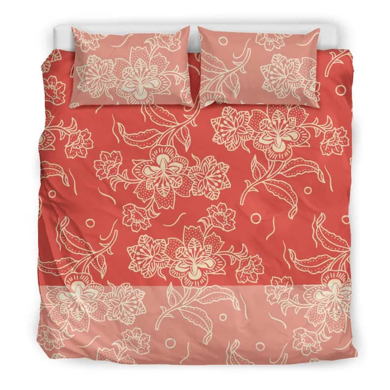 Inktee Store - Red And Beige Japanese Flower Pattern Art Quilt Bedding Sets Image