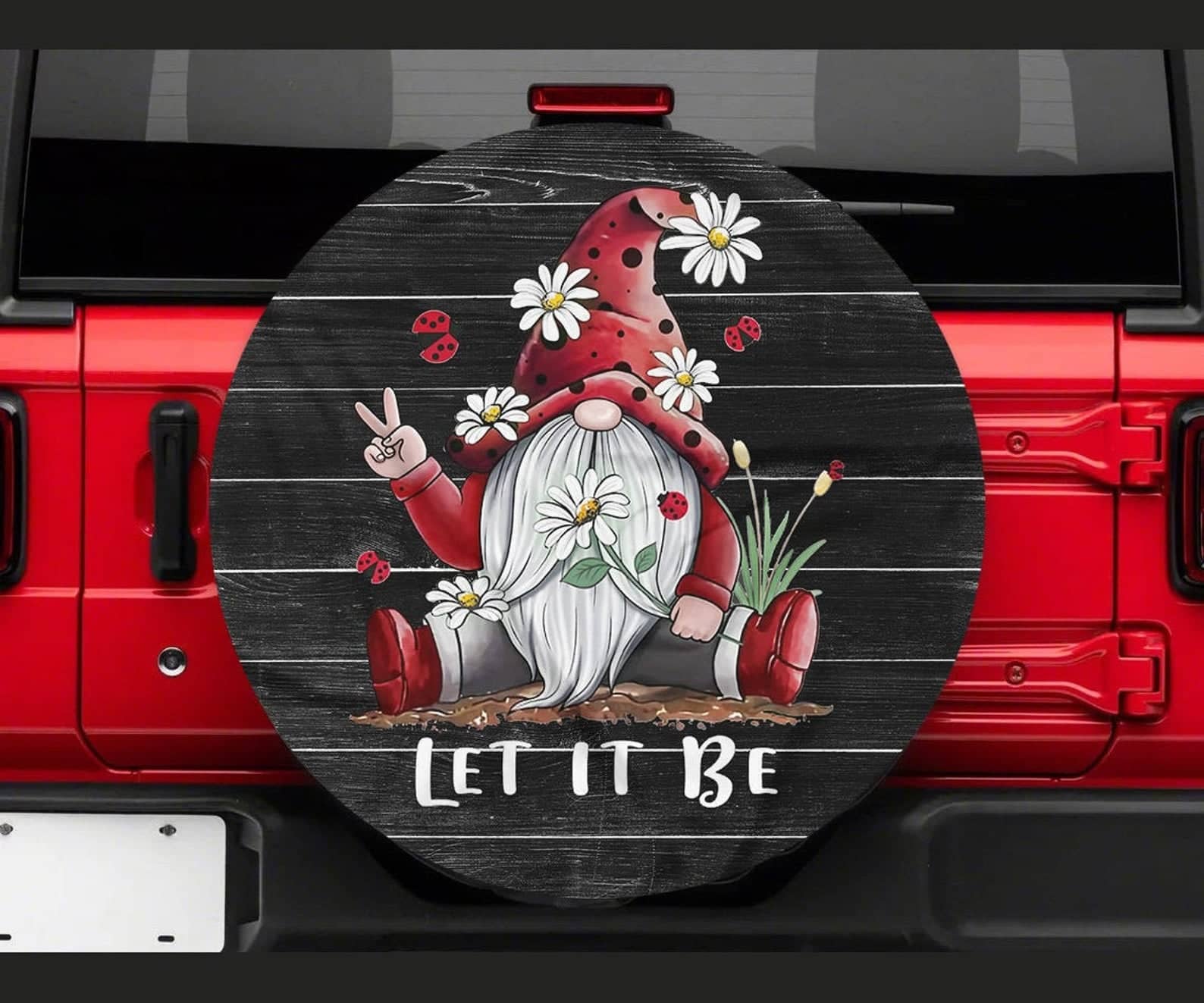 Inktee Store - Red Gnome Let It Be Tire Cover Image