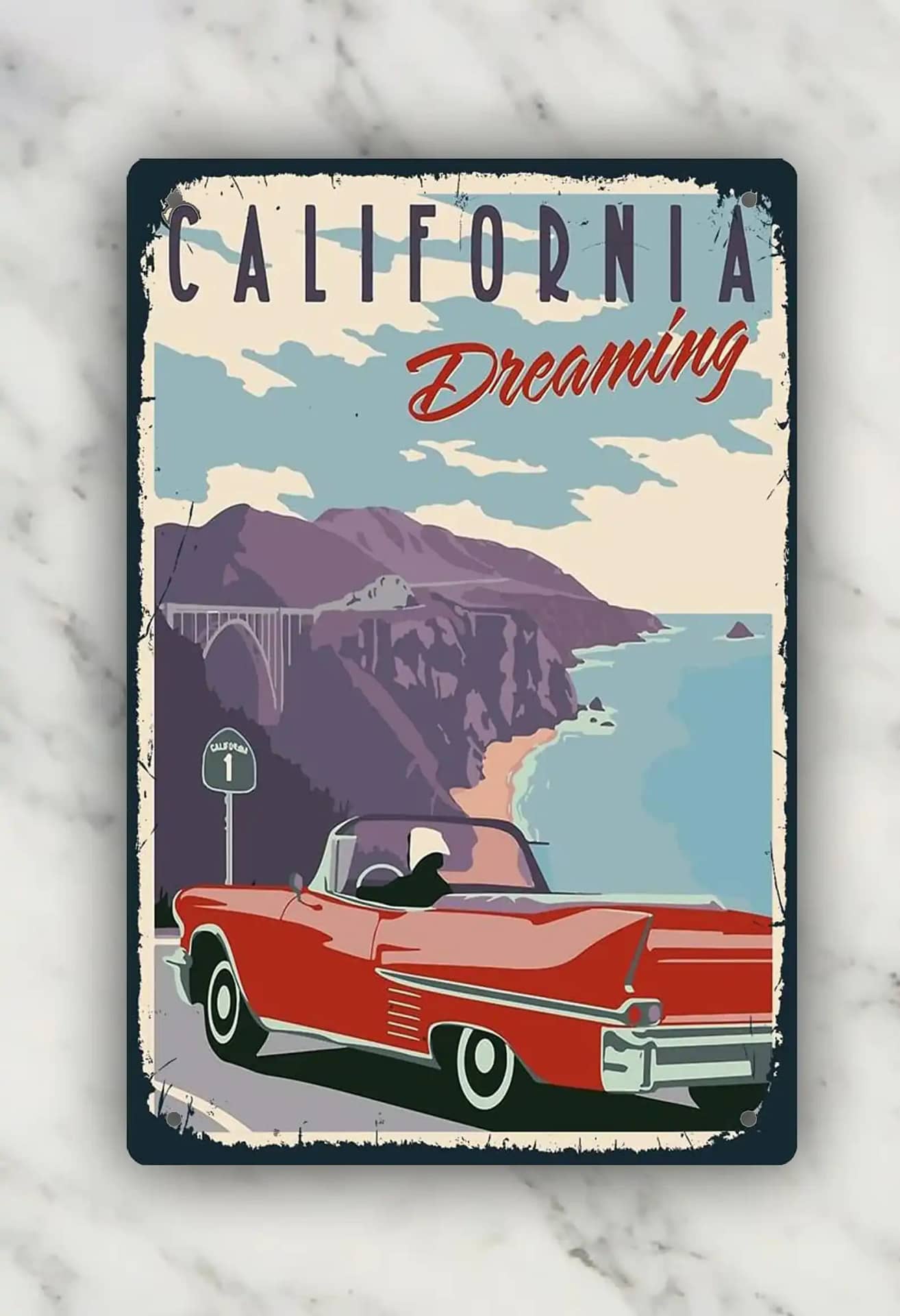 Retro Wall Decor California Dreaming Plymouth Barracuda Car Custom Metal Sign