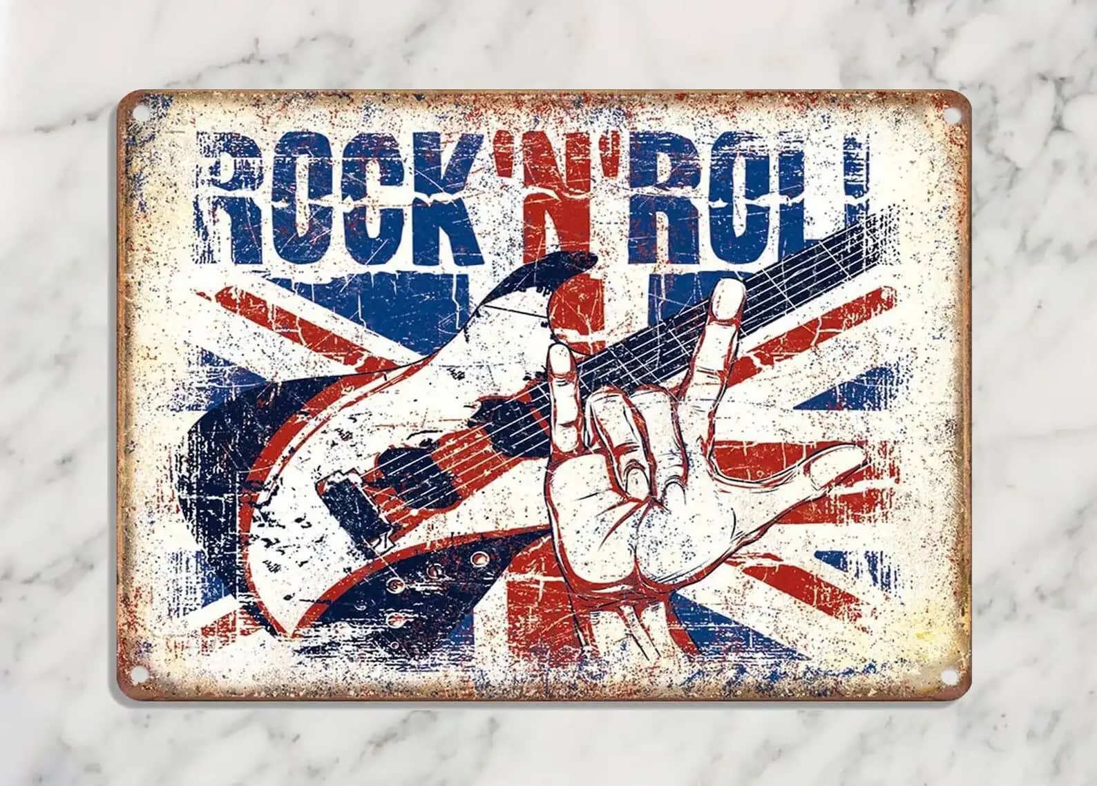 Rock And Roll Gesture American Flag Retro Metal Sign