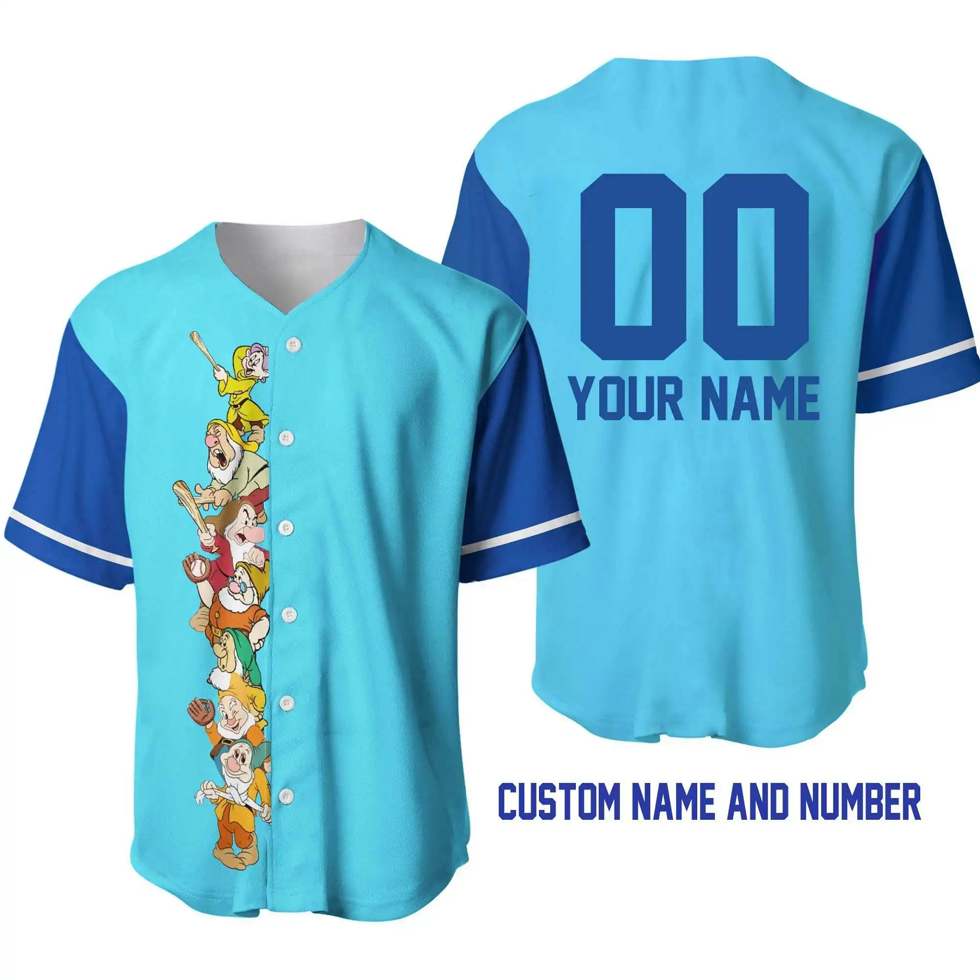 Seven Dwarf Team Blue Disney Unisex Cartoon Graphic Casual Outfits Custom Personalized Men Women Baseball Jersey