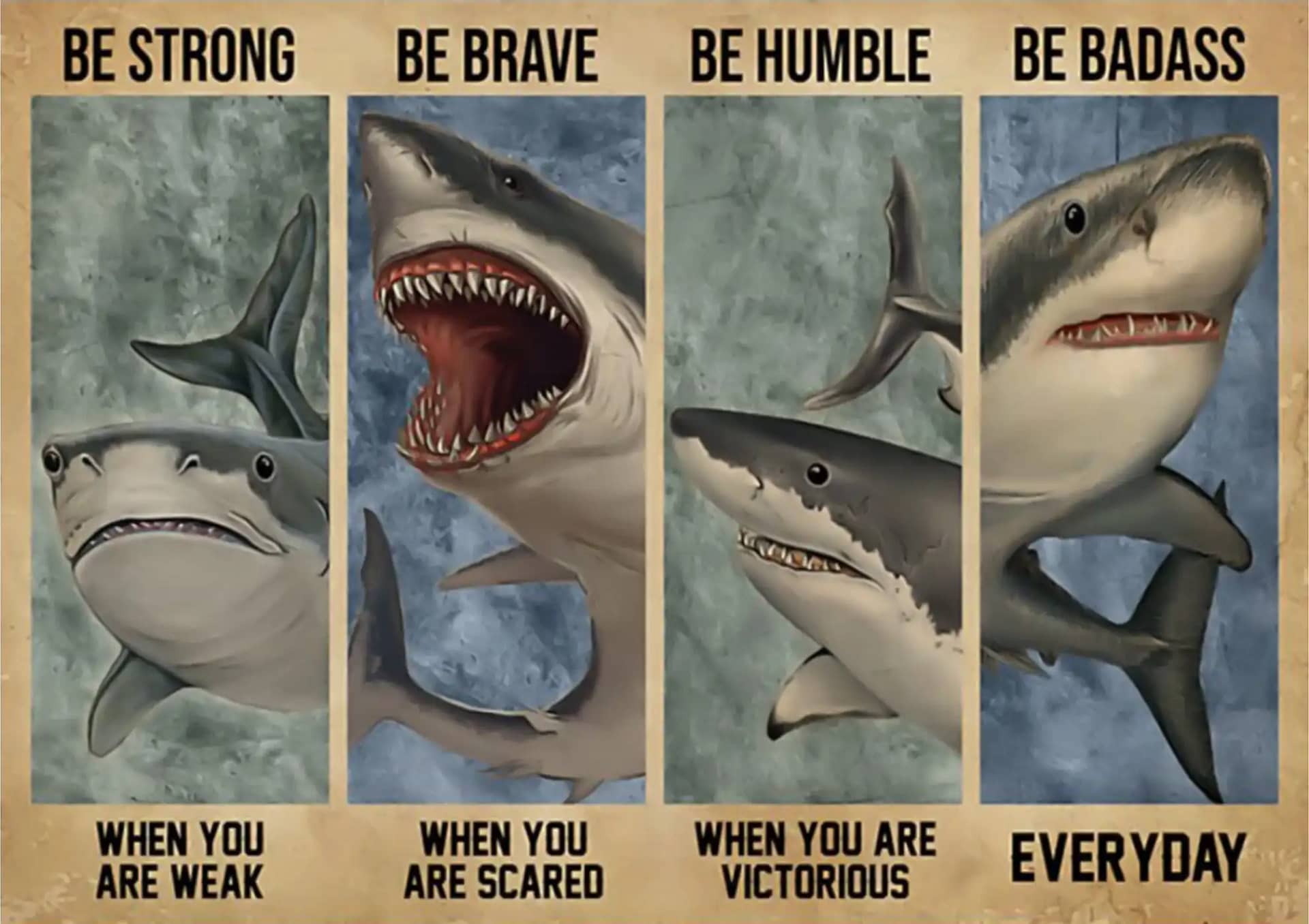 Shark Be Strong When You Are Weak Brave Scared Poster