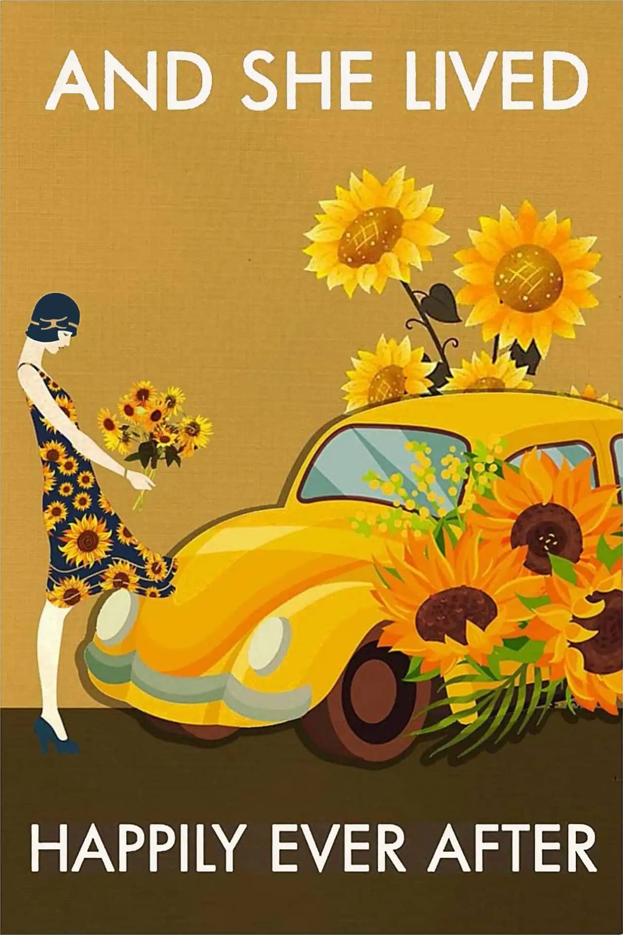 She Lived Happily Ever After Sunflower Summer Girl With Poster
