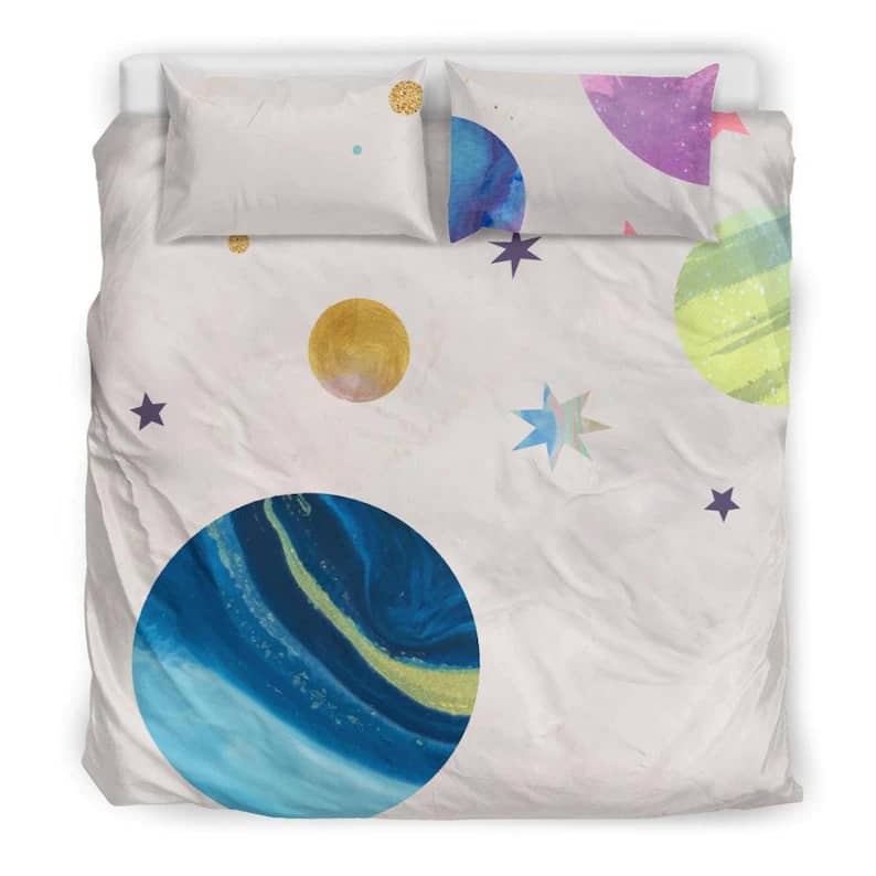 Inktee Store - Sky Galaxy With Colorful Planets And Stars Quilt Bedding Sets Image