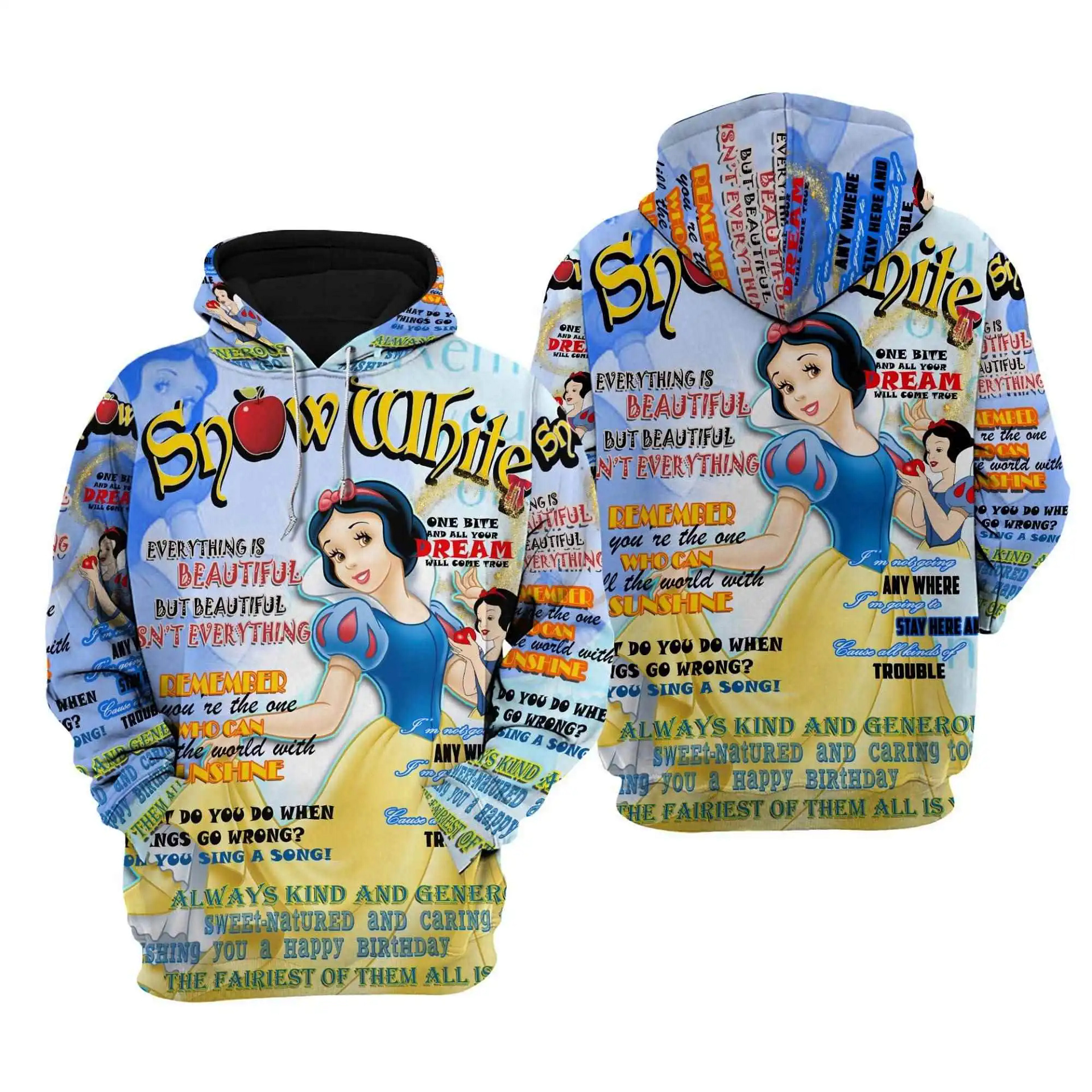Snow White Punk Words Pattern Disney Quotes Cartoon Graphic Outfits Clothing Men Women Kids Toddlers Hoodie 3D